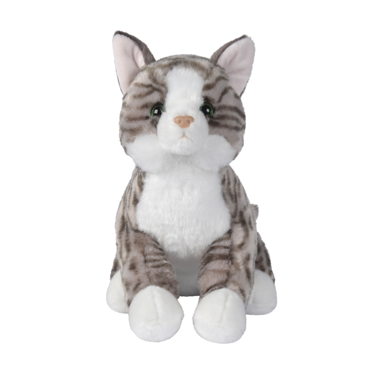  - peluche chat réaliste tigré gris 30 cm 